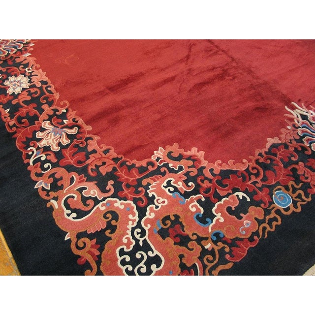 Art Deco Fabuluos Red Open Field Color With Nice Floral Border Antique Chinese Art Deco Rug For Sale - Image 3 of 7