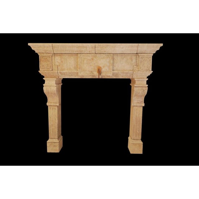 20th Century Hand-Carved Limestone Fireplace Mantle with Classical Acanthus For Sale - Image 4 of 4