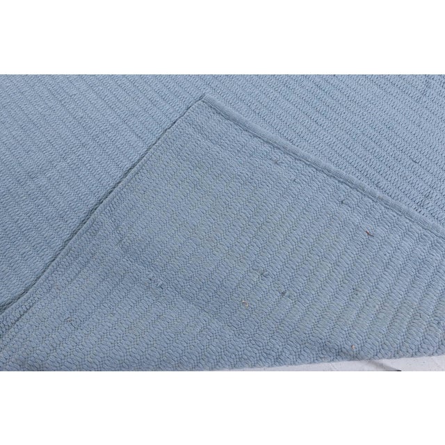 Sky Blue Modern Steel-blue Flat Weave Wool Rug For Sale - Image 8 of 8