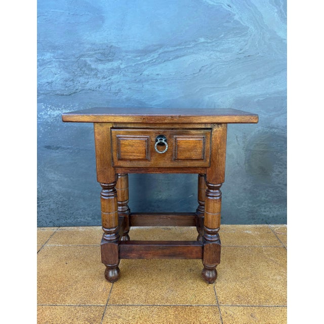 Rustic Spanish Oak Side Table with Drawer, Early 20th Century For Sale - Image 3 of 11