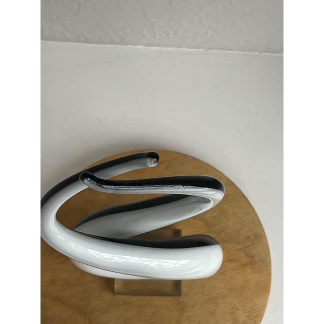 Vintage Murano Love Knot Art Glass Sculpture Black White Lucite Base For Sale - Image 9 of 16