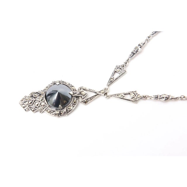 Art Deco 1930's Art Deco Sterling Silver, Hematite and Marcasite Necklace For Sale - Image 3 of 8