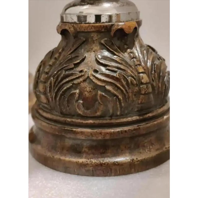 Wood Late 20th Century Ornate Maitland-Smith Hand-Carved Candle Holders ~ Set of 3 For Sale - Image 7 of 10