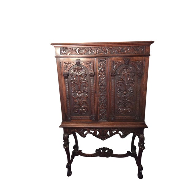 Antique Italian Renaissance Revival Walnut Marble Hutch China Liquor Cabinet Bar For Sale - Image 14 of 16
