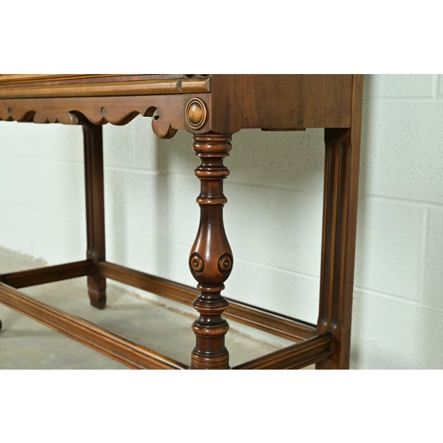 Berkey & Gay Antique English Jacobean Carved Walnut and Burl Wood Bookcase or Bar Cabinet, Circa 1920s For Sale - Image 11 of 16