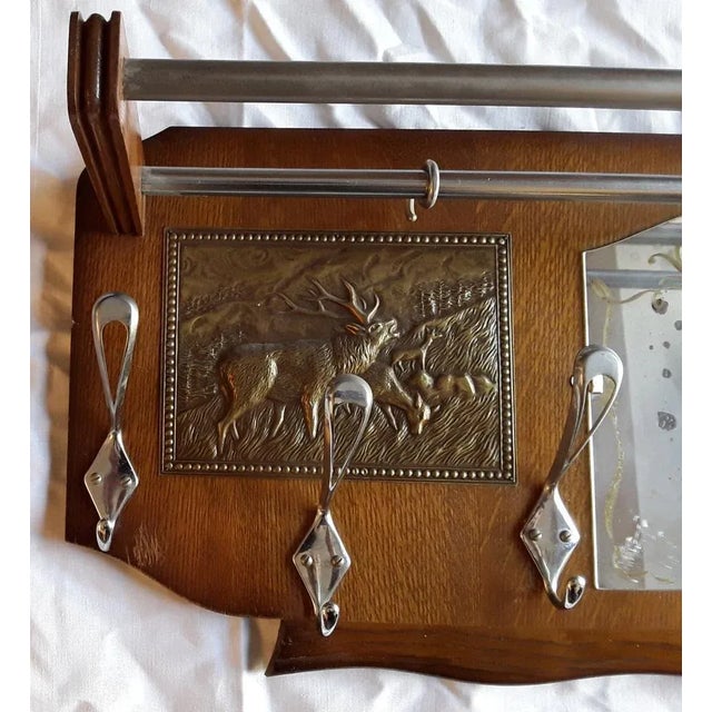 1930s Art Deco Oak Wood Silver Wall Wardrobe with Hooks and Cloakroom Rods, 1930s For Sale - Image 5 of 7