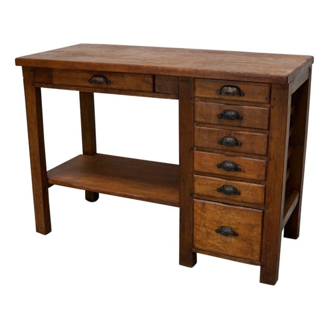 Vintage French Oak and Beech Workbench, 1930s For Sale