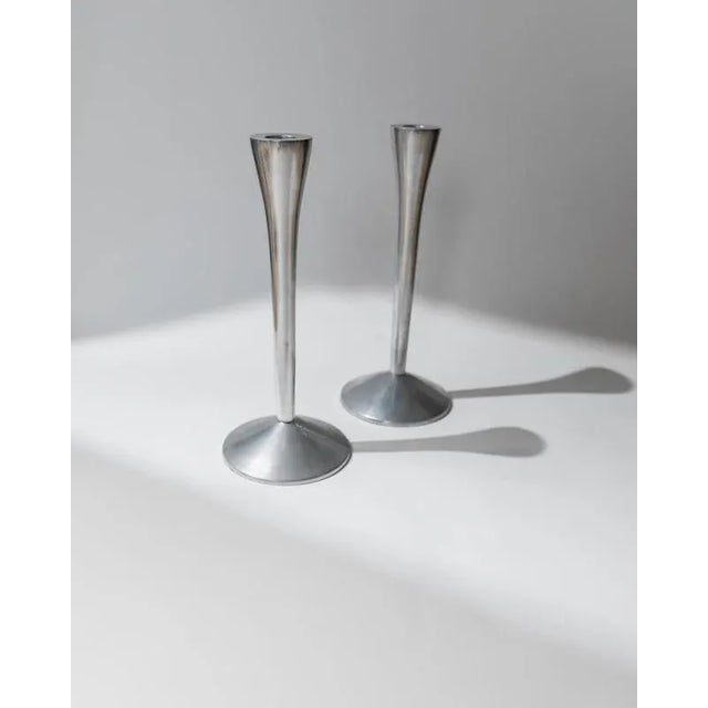 Vintage Space Age Candleholders in Stainless Steel, Italy, 1970s, Set of 2 For Sale - Image 11 of 11