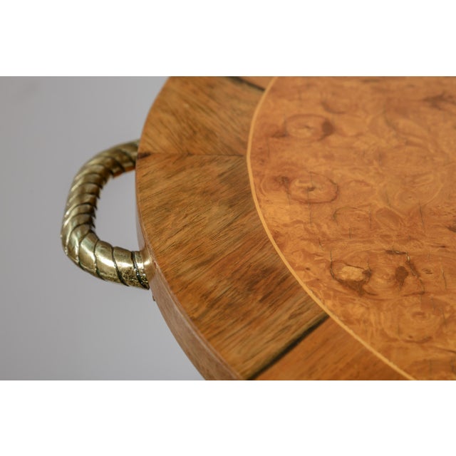 Italian Italian 3 Tier Oval End Table on Casters in Burl Wood & Brass For Sale - Image 3 of 14
