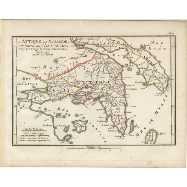 Title: Ancient Attica, Megara and Euboea Map by Ambrose Tardieu, 1825 : Original antique engraved and hand-coloured map of...