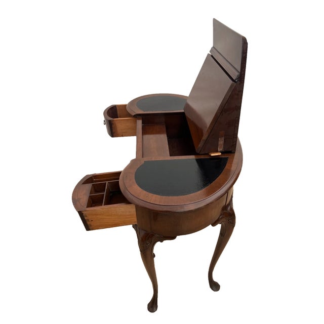 Wood Antique Desk Kidney Shaped Vanity Dovetail Drawers Hidden Drawer Compartment For Sale - Image 7 of 12