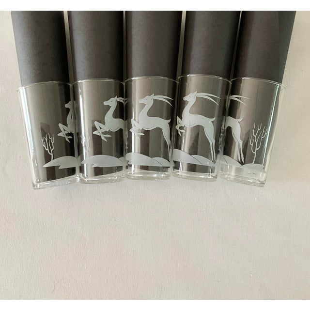 Glass Vintage Mid-Century Modern Etched Gazelle Highball Glasses- Set of 5 For Sale - Image 7 of 13