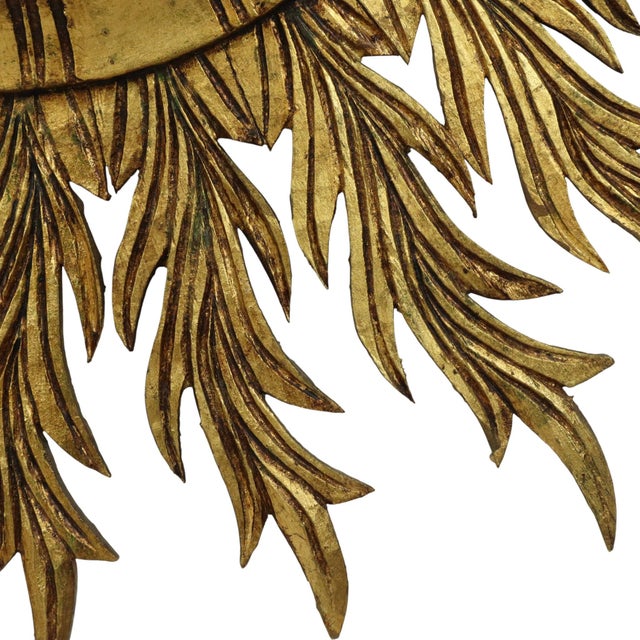 Large Gold Leaf Gilt Wood Sunburst Mirror, 1950s For Sale - Image 9 of 18
