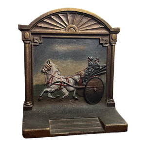 Antique 19th Century Bradley & Hubbard Cast Iron Painted Bookend Horse & Carriage