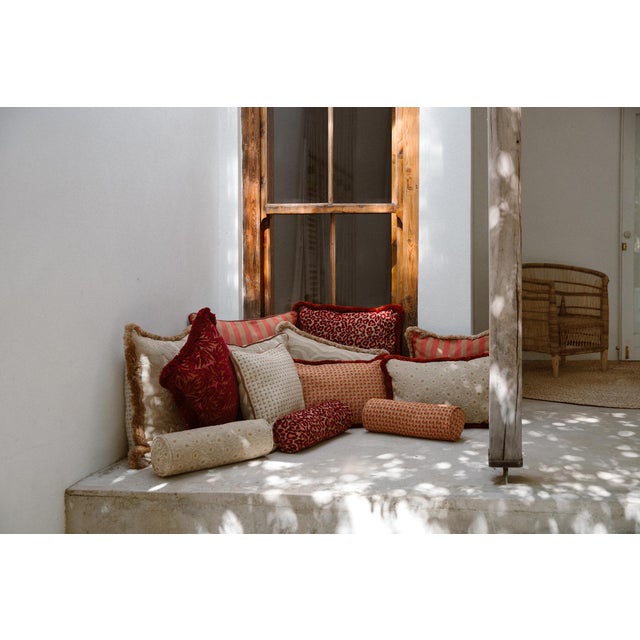 Textile Palais Outdoor Cushion in Jackie Camel & Red, 20x12 Inch For Sale - Image 7 of 8