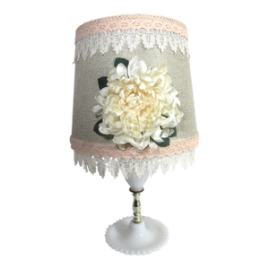 Mid 20th Century Milk Glass Table Lamp With Custom Shade Shabby Chic