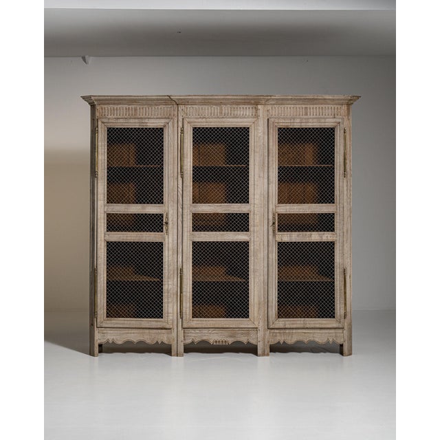 Mid 19th Century 1840-1849 France Weathered Whitewash Cerused Oak Mesh-Front Cabinet For Sale - Image 5 of 11