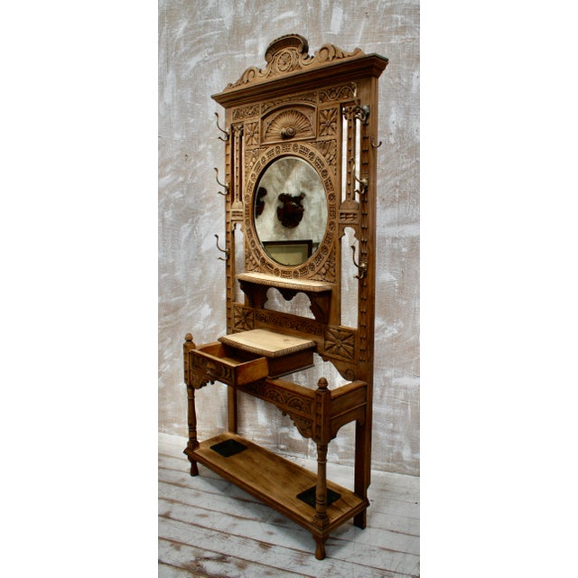 Victorian Green Man Hall Stand in Oak, 1880 For Sale - Image 11 of 12
