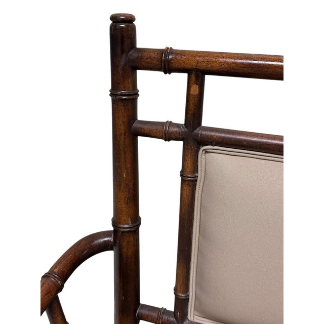 Vintage Chinese Chippendale Faux Bamboo Tan Upholstered Settee For Sale In New York - Image 6 of 12