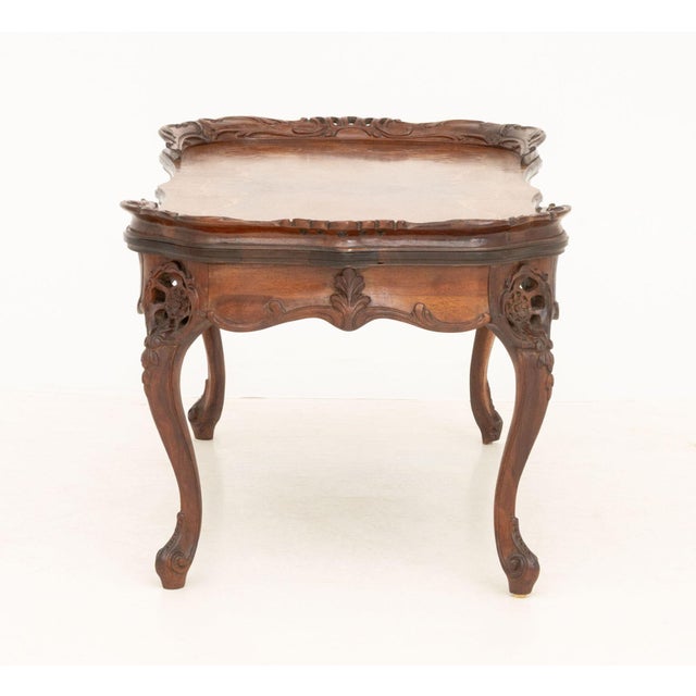 Rococo Style Marquetry Inlaid Walnut Coffee Table For Sale In New York - Image 6 of 7