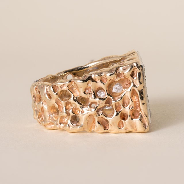 Vintage 14k Gold 1 .25 Carat Diamond Chunky Two Tone Gold Nugget Ring, Size 7.25 For Sale - Image 4 of 7