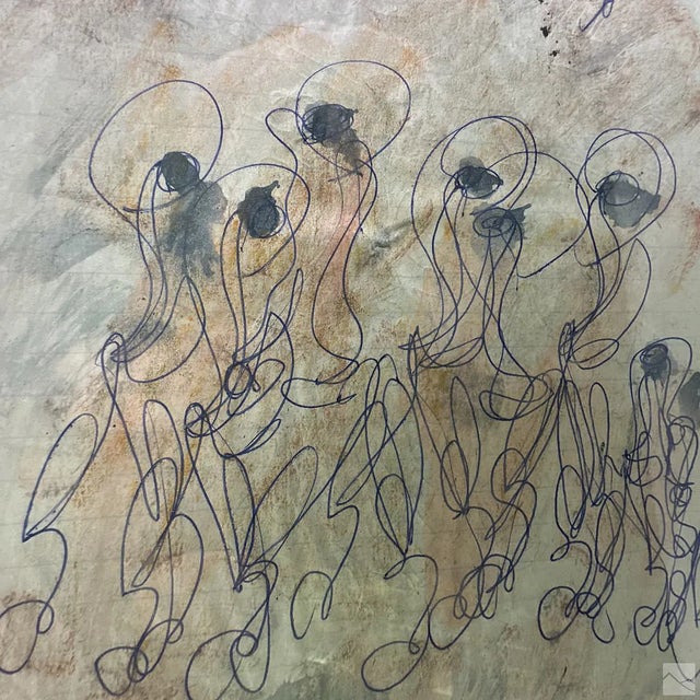 Purvis Young (American, 1943-2010) original mixed media painting on found paper. Ink and watercolor. Outsider art...