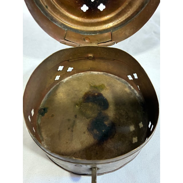 Metal Vintage Indian Brass Cricket Box or Incense Burner With Pierced Lid For Sale - Image 7 of 9