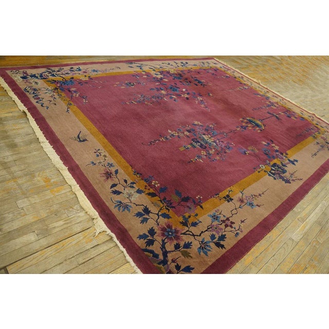 1920s 1920s Purple Floral Vase Antique Chinese Art Deco Carpet 9' X 11' 6" Knotted Wool Rug For Sale - Image 5 of 9