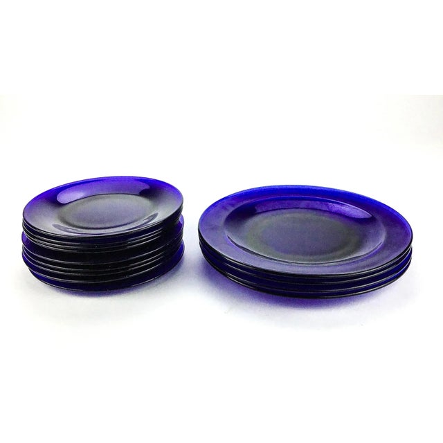 Royal Blue Vintage 6” Deep Cobalt Blue French Glass Serving Plates For Sale - Image 8 of 8