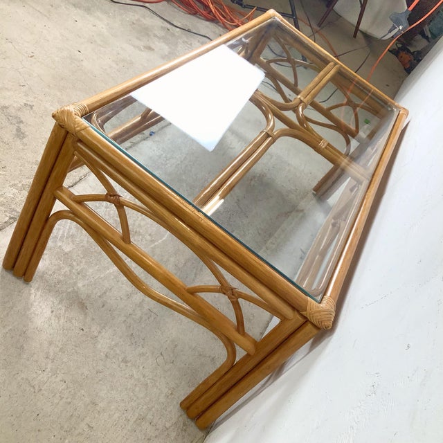 Vintage Rattan Coffee Table — Bamboo Arch Apron For Sale - Image 11 of 18