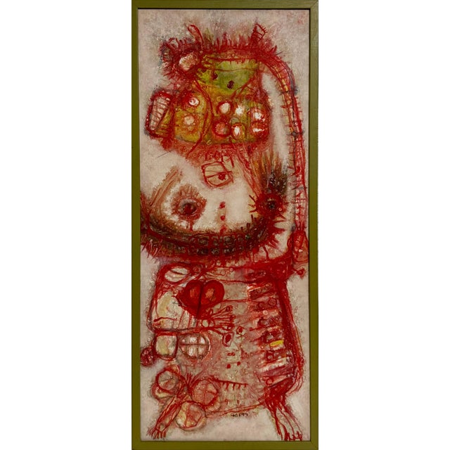 Akira Kito, 1963 French Japanese Art Brut Abstract Oil Painting Akira Kito Diable et Rouge, 1963 For Sale