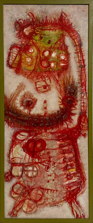 Akira Kito, 1963 French Japanese Art Brut Abstract Oil Painting Akira Kito Diable et Rouge, 1963