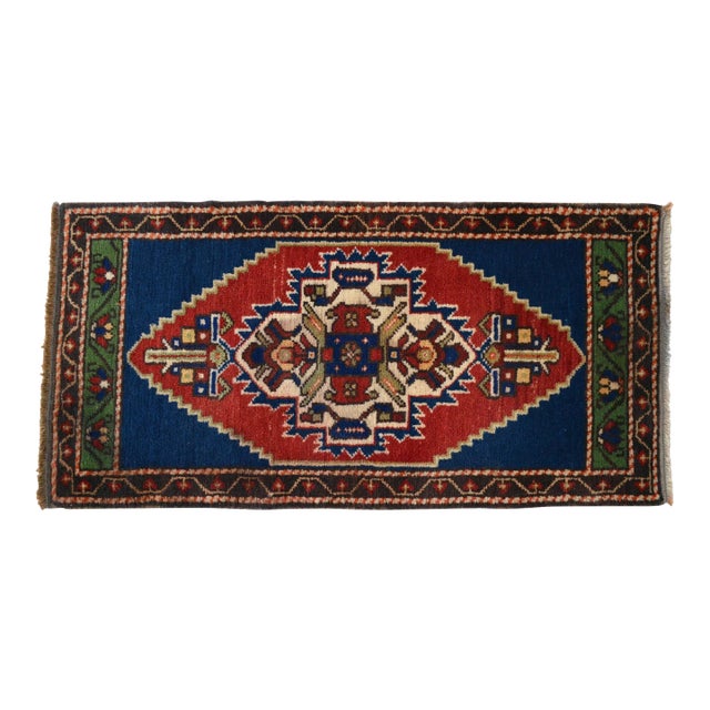 Vintage Turkish Small Rug Hand Knotted Mat - 1'9" X 3'7" For Sale