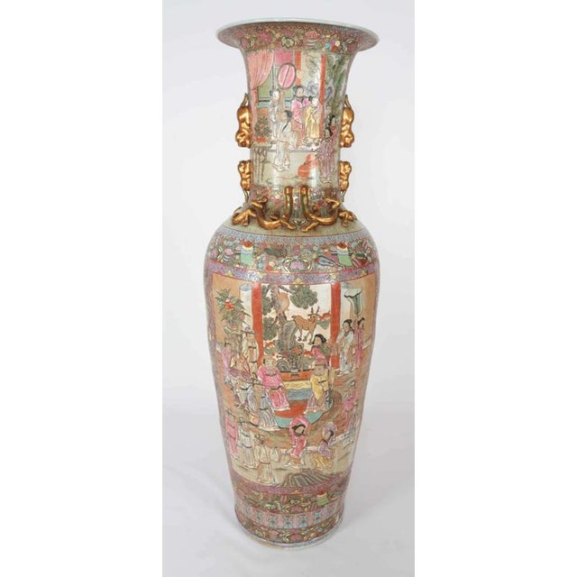Pink Tall Cantonese Famille Rose Vases, Set of 2 For Sale - Image 8 of 10