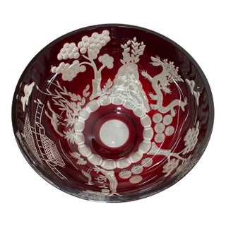 Vintage LMTD Ed Crystal Design Guild Magda Nemeth Cut to Clear Dragon Glass Bowl For Sale