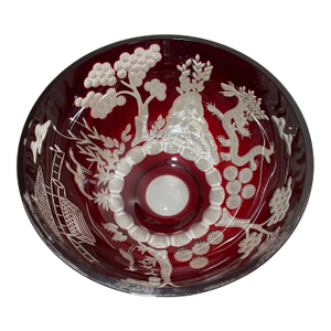 Vintage LMTD Ed Crystal Design Guild Magda Nemeth Cut to Clear Dragon Glass Bowl