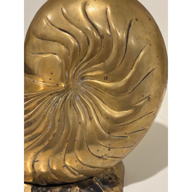 Vintage Large Scale Palm Beach Style Brass Nautilus Shell Planter For Sale - Image 16 of 17