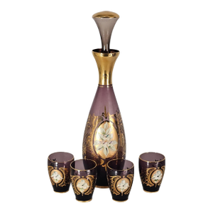 Vintage Venetian Hand-Blown Amethyst Art Glass Decanter Set 11.5" With 4 Cordials