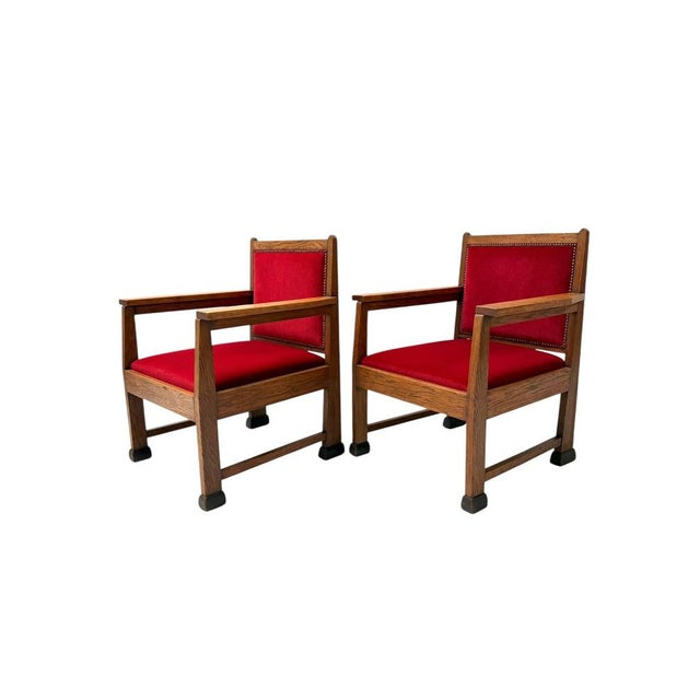 Art Deco Lounge Chairs in Oak and Velvet by Architect Schubad, 1920s, Set of 2 For Sale - Image 3 of 16