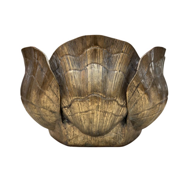 Large mid-century solid brass nautilus shell planter in the manor of Tony Duquette. Fabulous centerpiece vessel for...