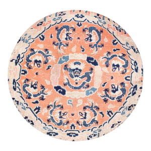 Wonderful Orange Salmon Background With Special Dragon Design Antique Ningxia Round Rug