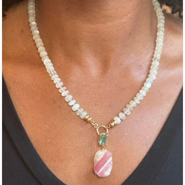 Moonstone Necklace With 14k Gold Charm Enhancer For Sale In New York - Image 6 of 9