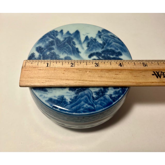 Blue Circa 1930s Chinese Republic Blue and White Porcelain Powder Box Yongzheng Mark For Sale - Image 8 of 9