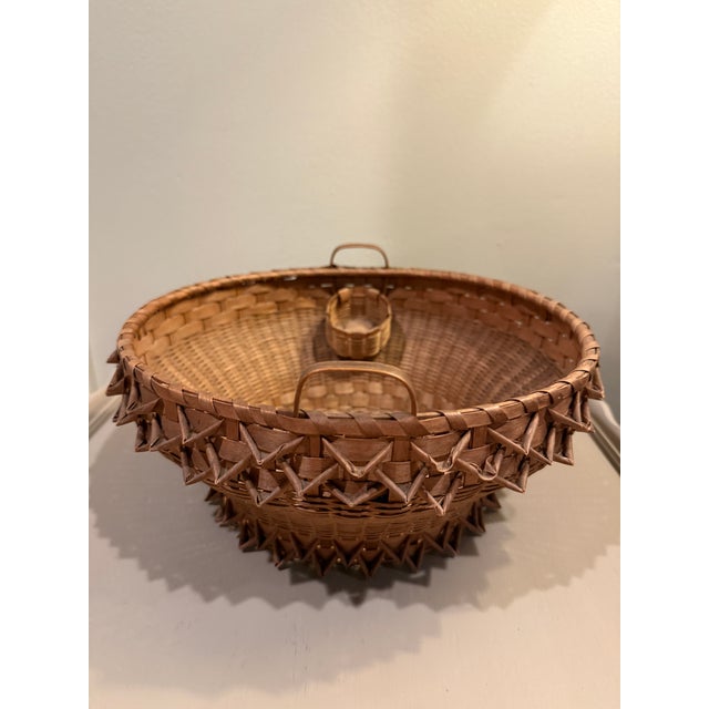 Rare Early 20th Century Double Handled Porcupine Coil Curl Basket With Miniature Interior Pockets For Sale In Philadelphia - Image 6 of 10