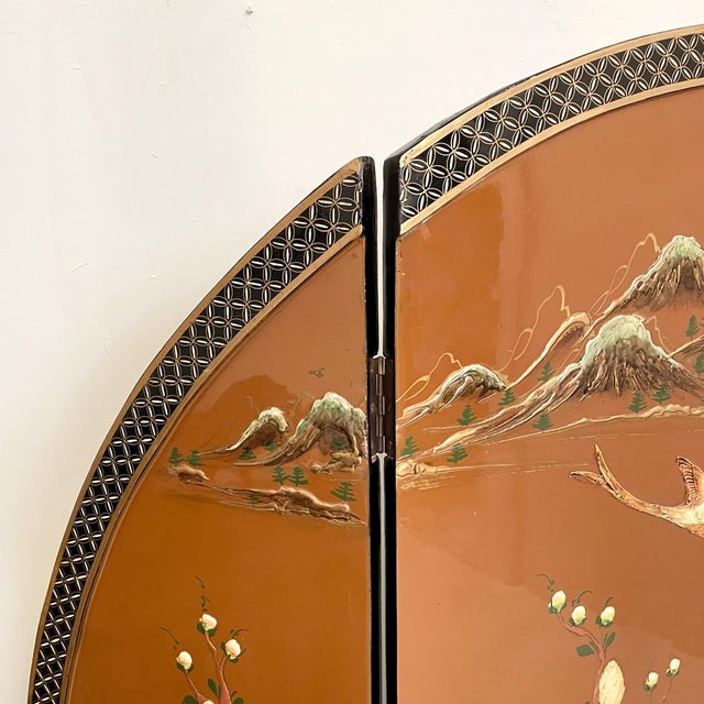 Chinoiserie and Black Lacquer Four-Panel Folding Screen Room Divider, 1930s For Sale - Image 15 of 18