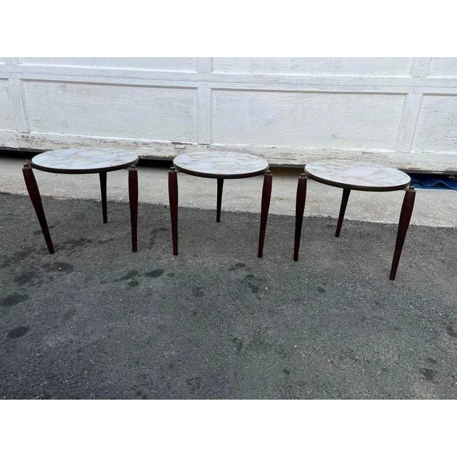 Mid Century Vintage Faux Marble Stacking Tables - Set of 3 For Sale - Image 4 of 9