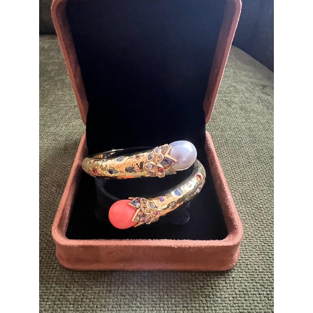 2020s Bochic “Orient” Sapphire, Coral & South Sea Pearl Bangle Set 18K & Silver For Sale - Image 5 of 12