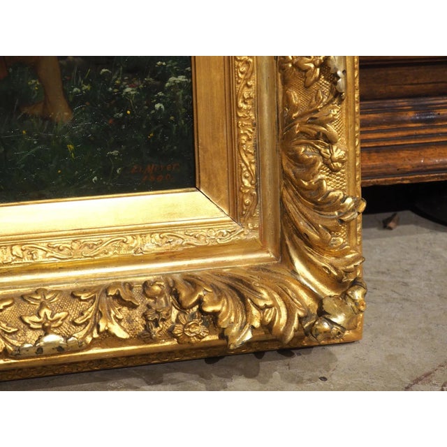 Antique Oil Painting, “Children Eating Cherries in the Garden”, 1880 For Sale - Image 4 of 12