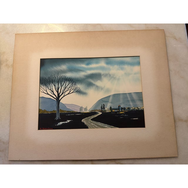 About the Artwork: This striking, original mid-century watercolor painting masterfully captures a sweeping rural landscape...