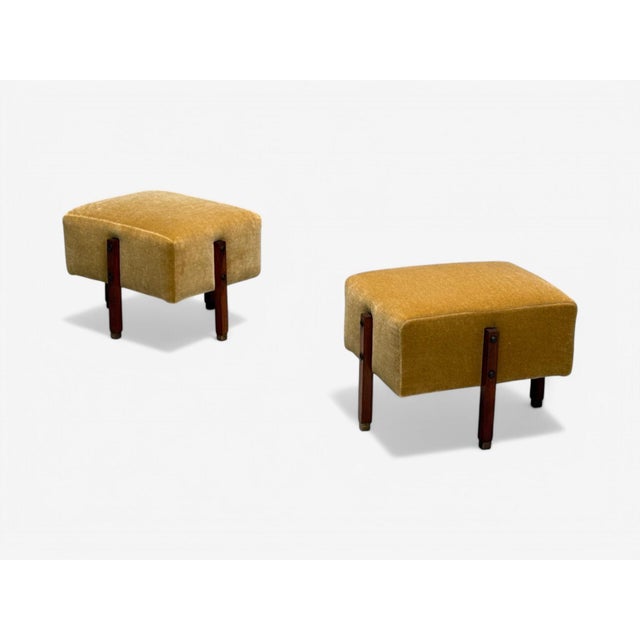 Italian Mid-Century Modern, Stained Wood, Camel Mohair, Ottomans, Italy, 1960s For Sale - Image 10 of 10